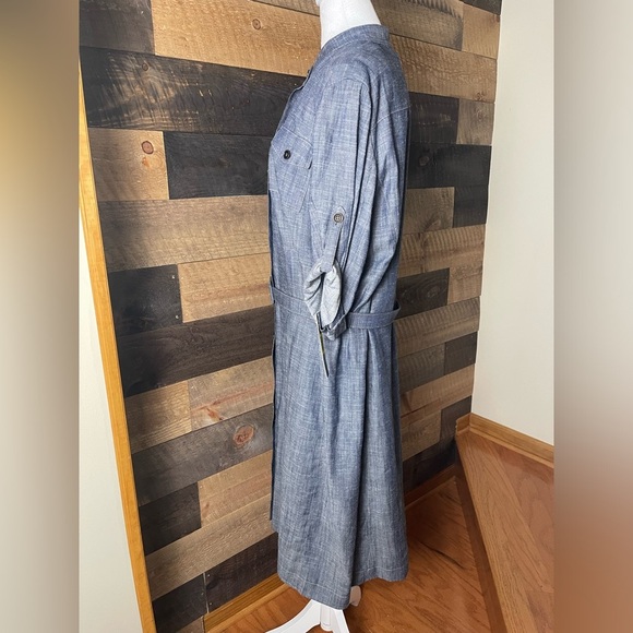 Alex Marie Blue Chambray Linen Blend Belted Dress Size 16 New - Picture 3 of 11